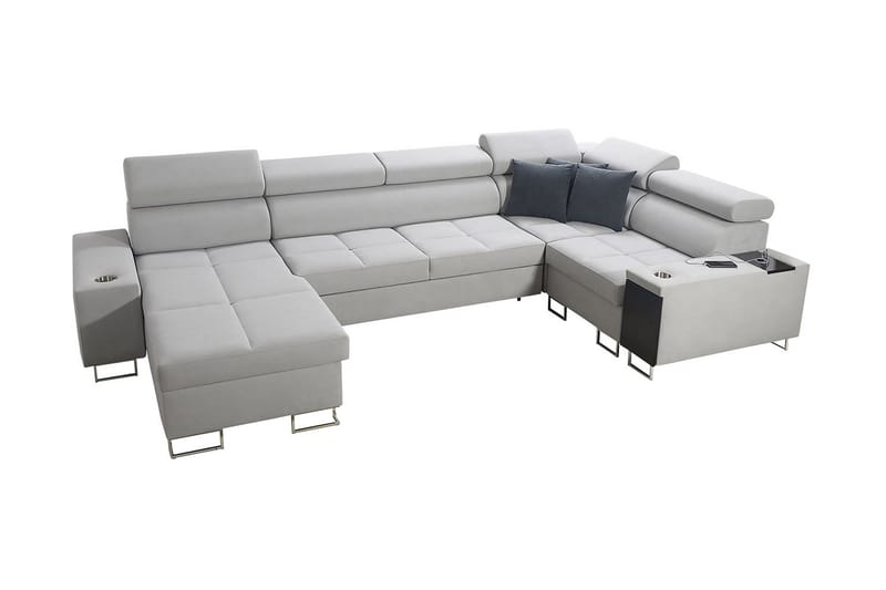 Morenia 4-sits Vänstervänd Bäddsoffa 127x284 cm med Förvaring i Sammet, Ljusgrå