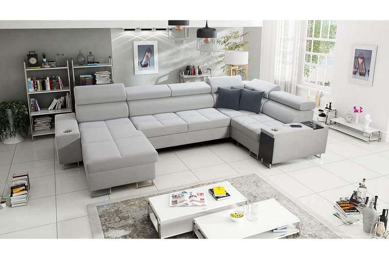 Morenia 4-sits Vänstervänd Bäddsoffa 127x284 cm med Förvaring i Sammet - Ljusgrå - Möbler - Vardagsrum - Bäddsoffor - Hörnbäddsoffa