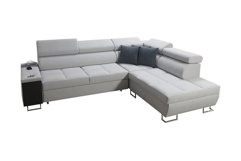 Morenia Högervänd Bäddsoffa 127x210 cm med Förvaring i Sammet, Ljusgrå