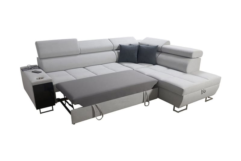 Morenia Högervänd Bäddsoffa 127x210 cm med Förvaring i Sammet - Ljusgrå - Möbler - Vardagsrum - Bäddsoffor