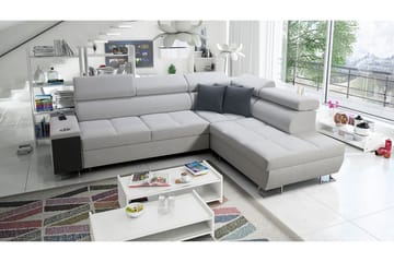 Morenia Högervänd Bäddsoffa 127x210 cm med Förvaring i Sammet - Ljusgrå - Möbler - Vardagsrum - Bäddsoffor