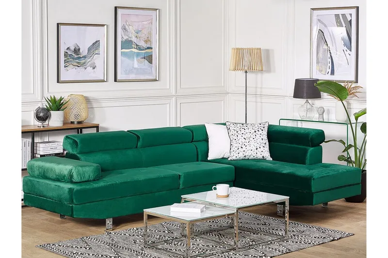 Norreia 5-sits Hörnbäddsoffa Vänster - Sammet/Grön - Möbler - Vardagsrum - Bäddsoffor - Hörnbäddsoffa