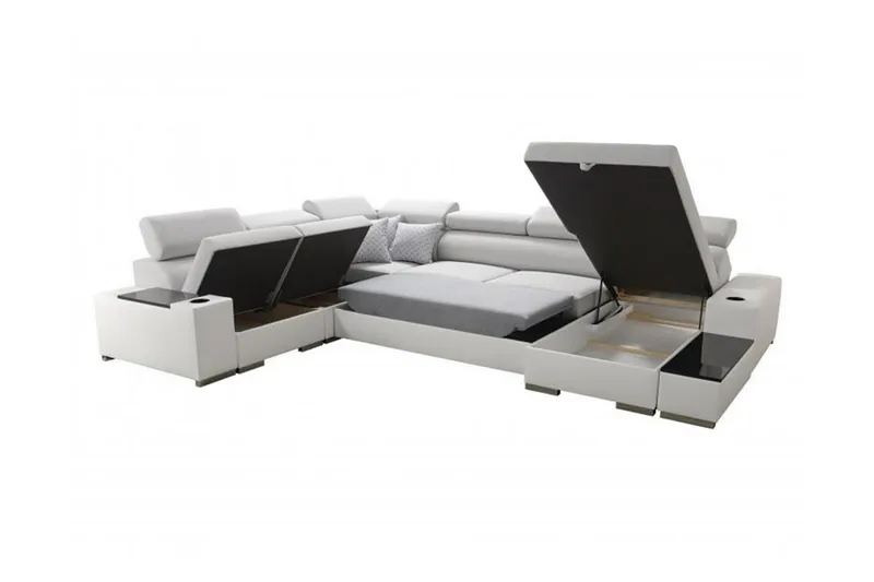 Perseo Divanbäddsoffa 358x282x95 cm LED-belysning - Grå/Vit - Möbler - Vardagsrum - Bäddsoffor - Hörnbäddsoffa