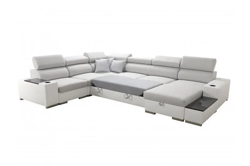 Perseo Divanbäddsoffa 358x282x95 cm LED-belysning - Grå/Vit - Möbler - Vardagsrum - Bäddsoffor - Hörnbäddsoffa