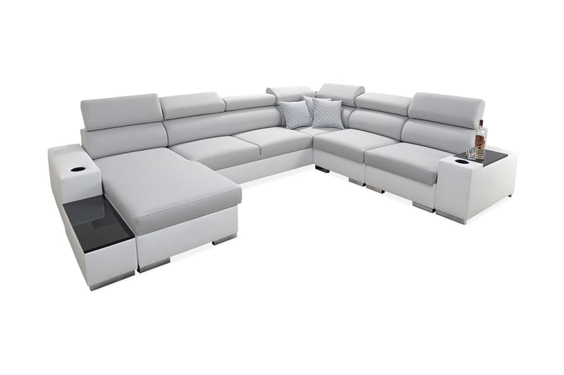 Perseo Divanbäddsoffa 358x282x95 cm LED-belysning, Grå/Vit