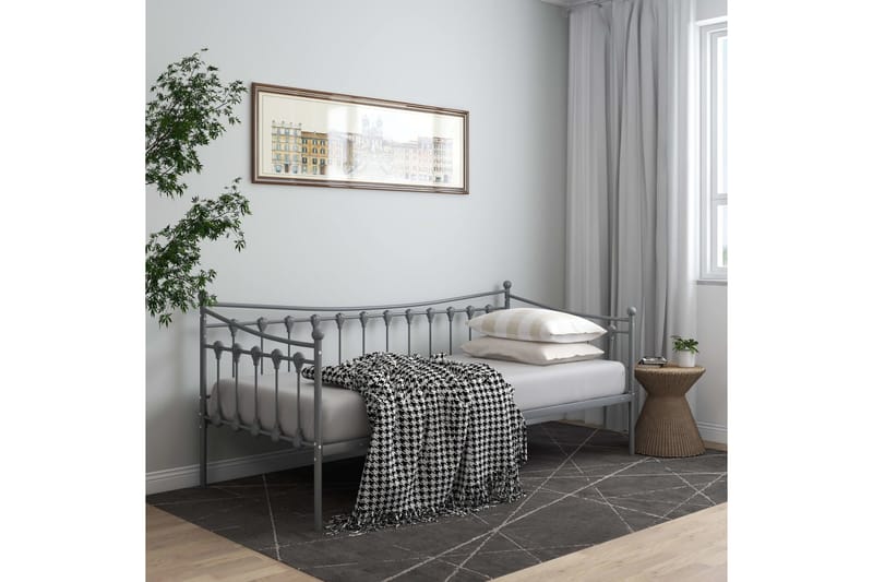 Sängram bäddsoffa grå metall 90x200 cm - Grå - Hörnbäddsoffa - Bäddsoffor