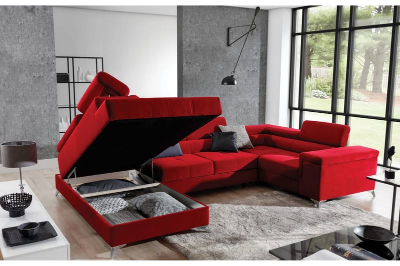 Theriago Hörnbäddsoffa med Divan Vänster - Röd - Möbler - Vardagsrum - Bäddsoffor - Hörnbäddsoffa