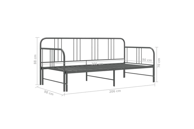 Utdragbar sängram bäddsoffa grå metall 90x200 cm - Grå - Möbler - Vardagsrum - Bäddsoffor - Hörnbäddsoffa