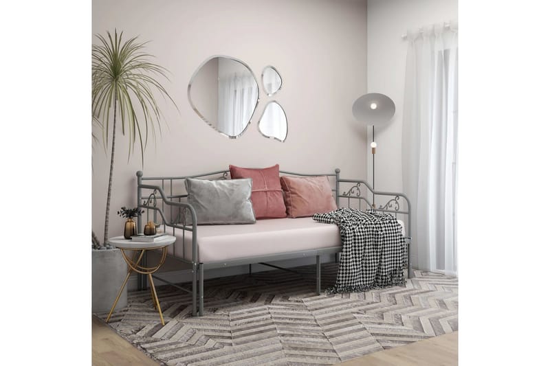 Utdragbar sängram bäddsoffa grå metall 90x200 cm - Grå - Möbler - Vardagsrum - Bäddsoffor - Hörnbäddsoffa