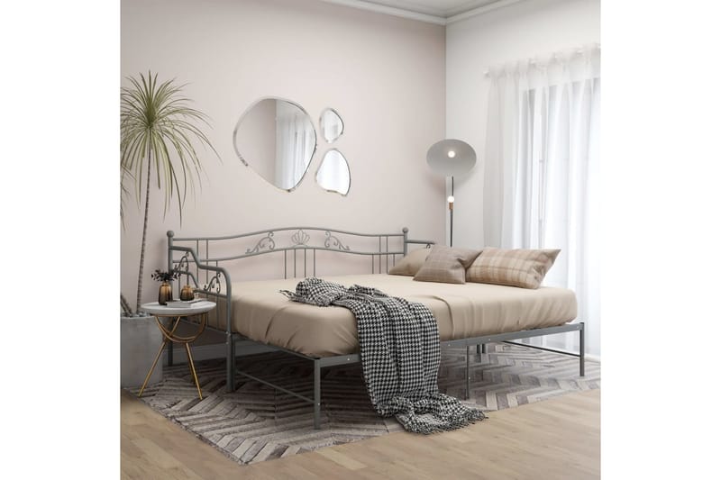 Utdragbar sängram bäddsoffa grå metall 90x200 cm - Grå - Möbler - Vardagsrum - Bäddsoffor - Hörnbäddsoffa