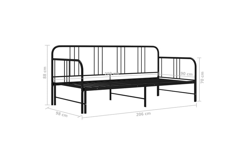 Utdragbar sängram bäddsoffa svart metall 90x200 cm - Svart - Möbler - Vardagsrum - Bäddsoffor - Hörnbäddsoffa