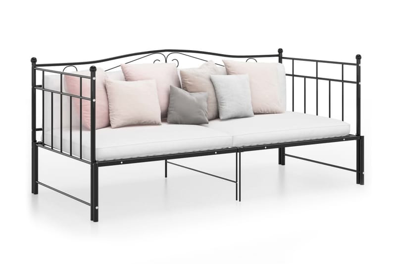 Utdragbar sängram bäddsoffa svart metall 90x200 cm - Svart - Möbler - Vardagsrum - Bäddsoffor - Hörnbäddsoffa