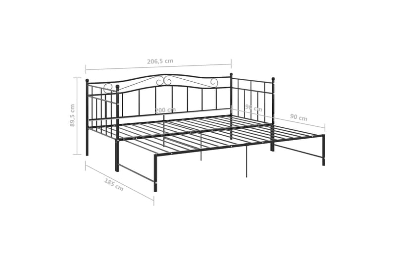 Utdragbar sängram bäddsoffa svart metall 90x200 cm - Svart - Hörnbäddsoffa - Bäddsoffor