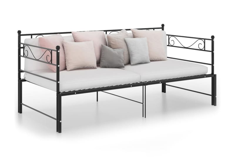 Utdragbar sängram bäddsoffa svart metall 90x200 cm - Svart - Möbler - Vardagsrum - Bäddsoffor - Hörnbäddsoffa
