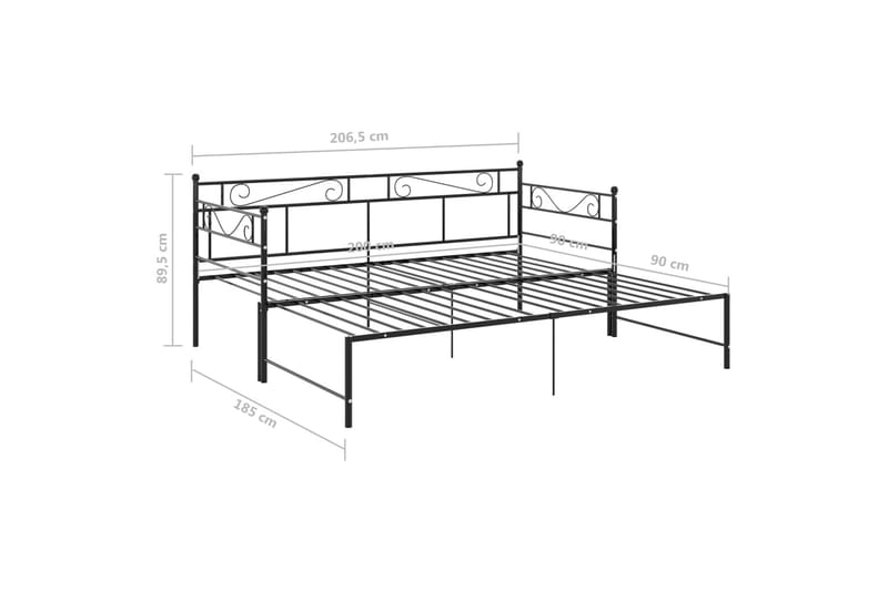 Utdragbar sängram bäddsoffa svart metall 90x200 cm - Svart - Möbler - Vardagsrum - Bäddsoffor - Hörnbäddsoffa