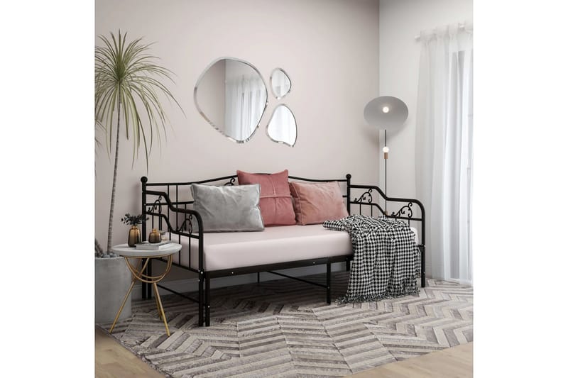 Utdragbar sängram bäddsoffa svart metall 90x200 cm - Svart - Möbler - Vardagsrum - Bäddsoffor - Hörnbäddsoffa