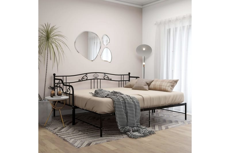 Utdragbar sängram bäddsoffa svart metall 90x200 cm - Svart - Möbler - Vardagsrum - Bäddsoffor - Hörnbäddsoffa