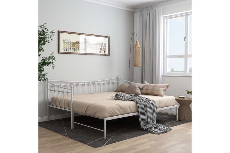 Utdragbar sängram bäddsoffa vit metall 90x200 cm - Vit - Möbler - Vardagsrum - Bäddsoffor - Hörnbäddsoffa