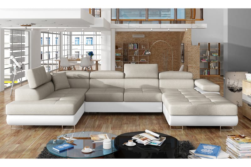 VIERDES Hörnbäddsoffa Beige/Vit - Möbler - Vardagsrum - Bäddsoffor - Hörnbäddsoffa