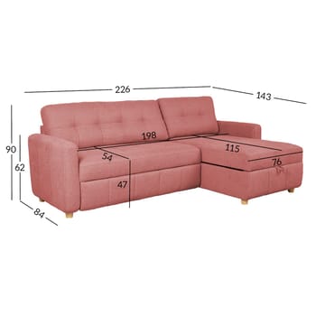 Hörnbäddsoffa Porsen - Rosa - Möbler - Vardagsrum - Bäddsoffor