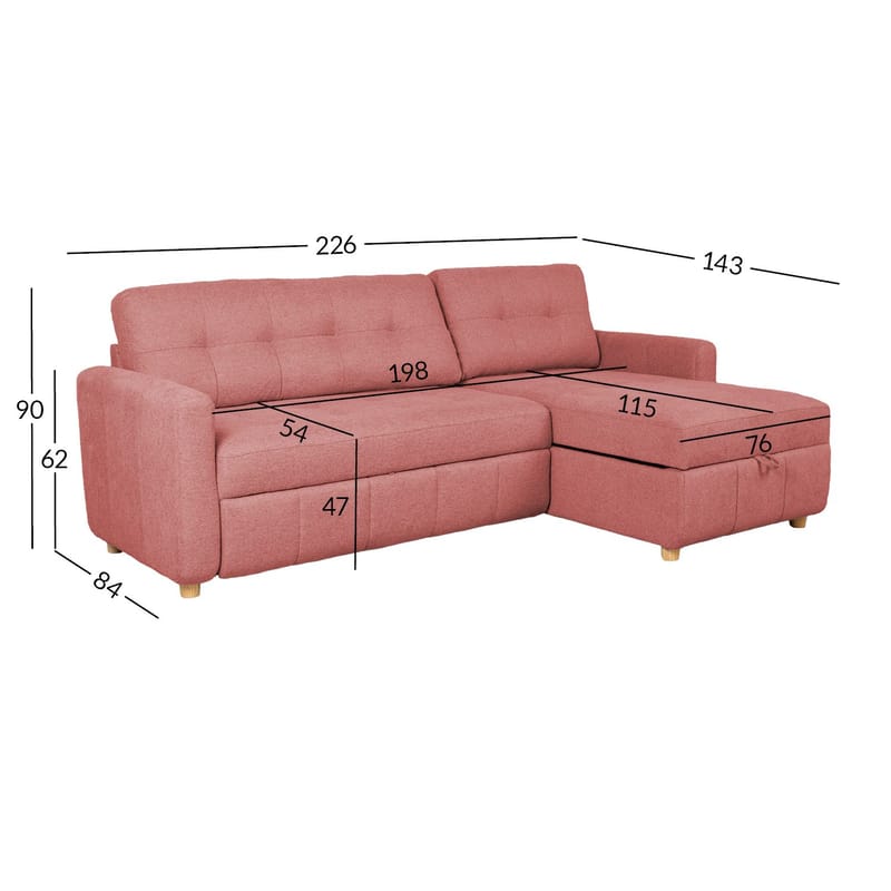 Hörnbäddsoffa Porsen - Rosa - Möbler - Vardagsrum - Bäddsoffor - Hörnbäddsoffa