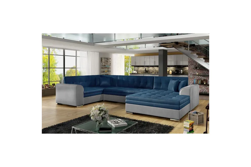 Hörnsoffa Eltap Damario 338x189x78 cm, Monolith 77, Monolith 84, Blå, Ljusgrå, Höger