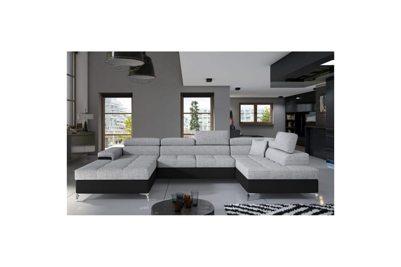 Hörnsoffa Eltap Eduardo 337x205x88 cm - Berlin 01, Mjuk 11, Grå, Svart, Höger - Möbler - Vardagsrum - Bäddsoffor - U bäddsoffa