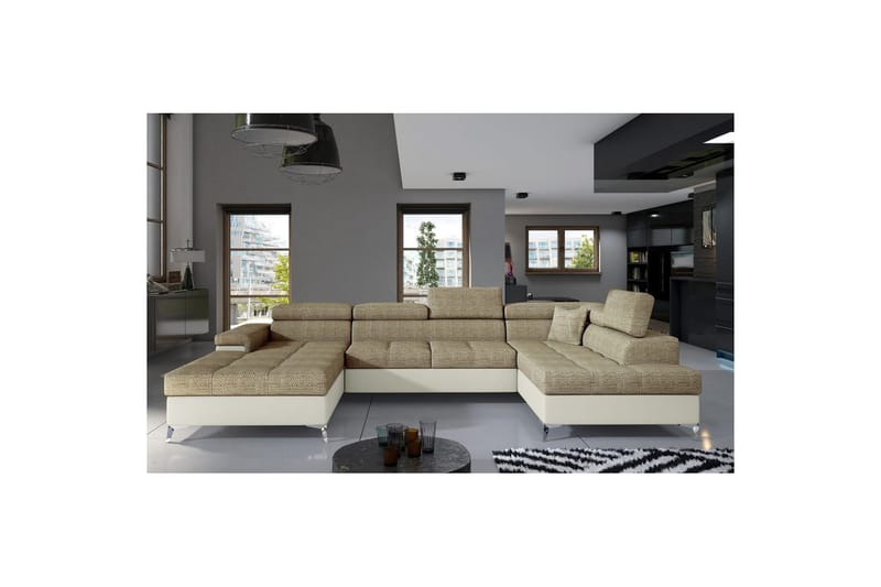 Hörnsoffa Eltap Eduardo 337x205x88 cm - Berlin 03, Mjuk 33, Beige, Höger - Möbler - Vardagsrum - Bäddsoffor - U bäddsoffa