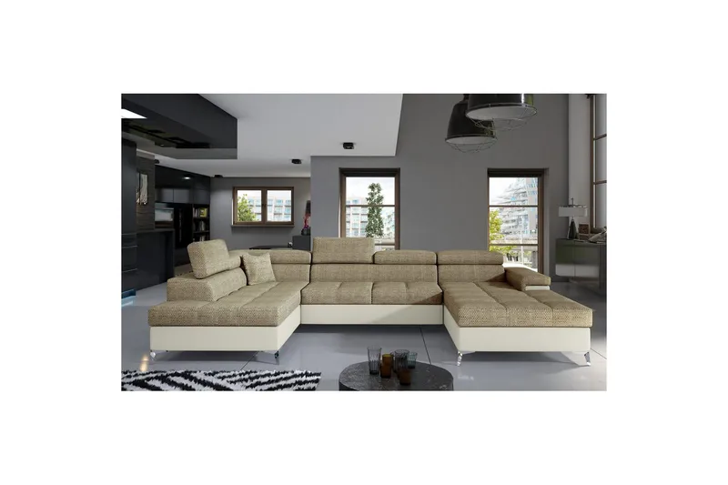Hörnsoffa Eltap Eduardo 337x205x88 cm - Berlin 03, Mjuk 33, Beige, Vänster - Möbler - Vardagsrum - Bäddsoffor - U bäddsoffa