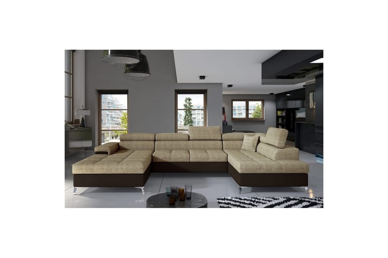Hörnsoffa Eltap Eduardo 337x205x88 cm - Berlin 03, Mjuk 66, Beige, Mörkbrun, Höger - Möbler - Vardagsrum - Bäddsoffor - U bäddsoffa