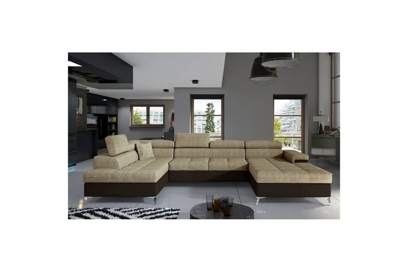 Hörnsoffa Eltap Eduardo 337x205x88 cm - Berlin 03, Mjuk 66, Beige, Mörkbrun, Vänster - Möbler - Vardagsrum - Bäddsoffor - U bäddsoffa