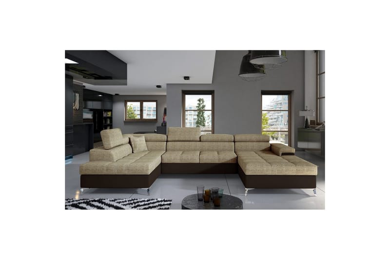Hörnsoffa Eltap Eduardo 337x205x88 cm - Berlin 03, Mjuk 66, Beige, Mörkbrun, Vänster - Möbler - Vardagsrum - Bäddsoffor - U bäddsoffa