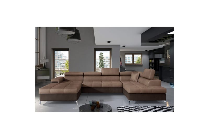 Hörnsoffa Eltap Eduardo 337x205x88 cm - Monolith 09, Monolith 29, Mörkbeige, Brun, Höger - Möbler - Vardagsrum - Bäddsoffor - U bäddsoffa