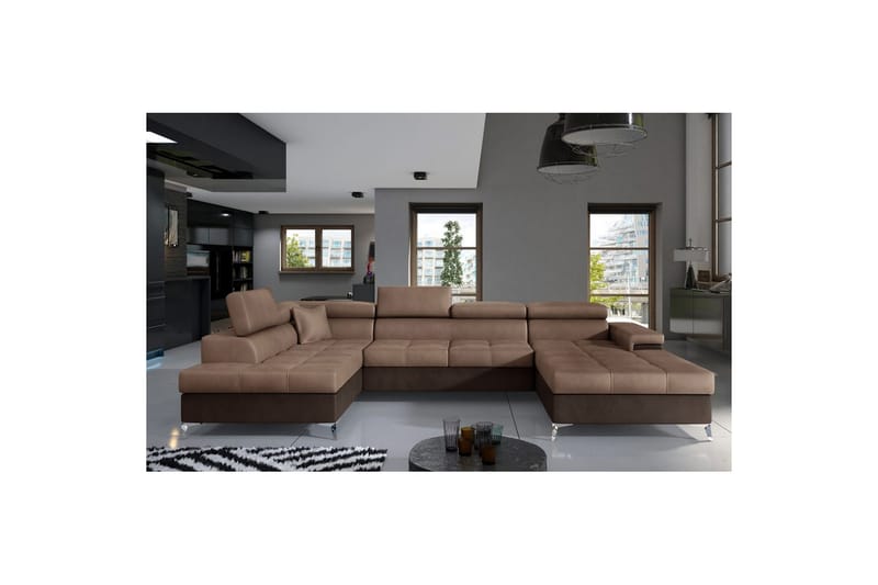 Hörnsoffa Eltap Eduardo 337x205x88 cm - Monolith 09, Monolith 29, Mörkbeige, Brun, Vänster - Möbler - Vardagsrum - Bäddsoffor - U bäddsoffa