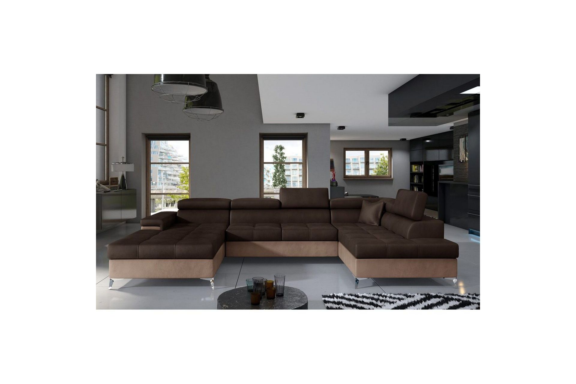 H&ouml;rnsoffa Eltap Eduardo 337x205x88 cm - Monolith 29, Monolith 09, Brun, M&ouml;rkbeige, H&ouml;ger