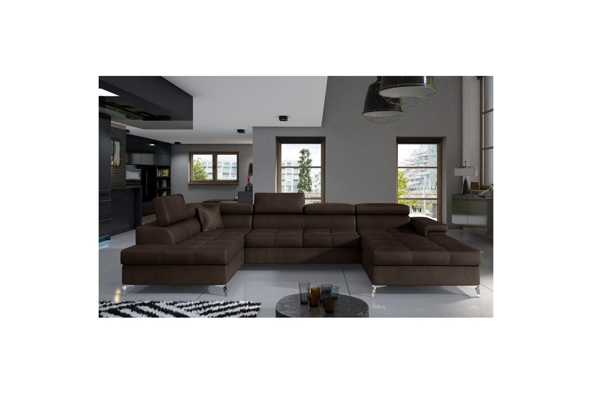 H&ouml;rnsoffa Eltap Eduardo 337x205x88 cm - Monolith 29, M&ouml;rkbrun, V&auml;nster