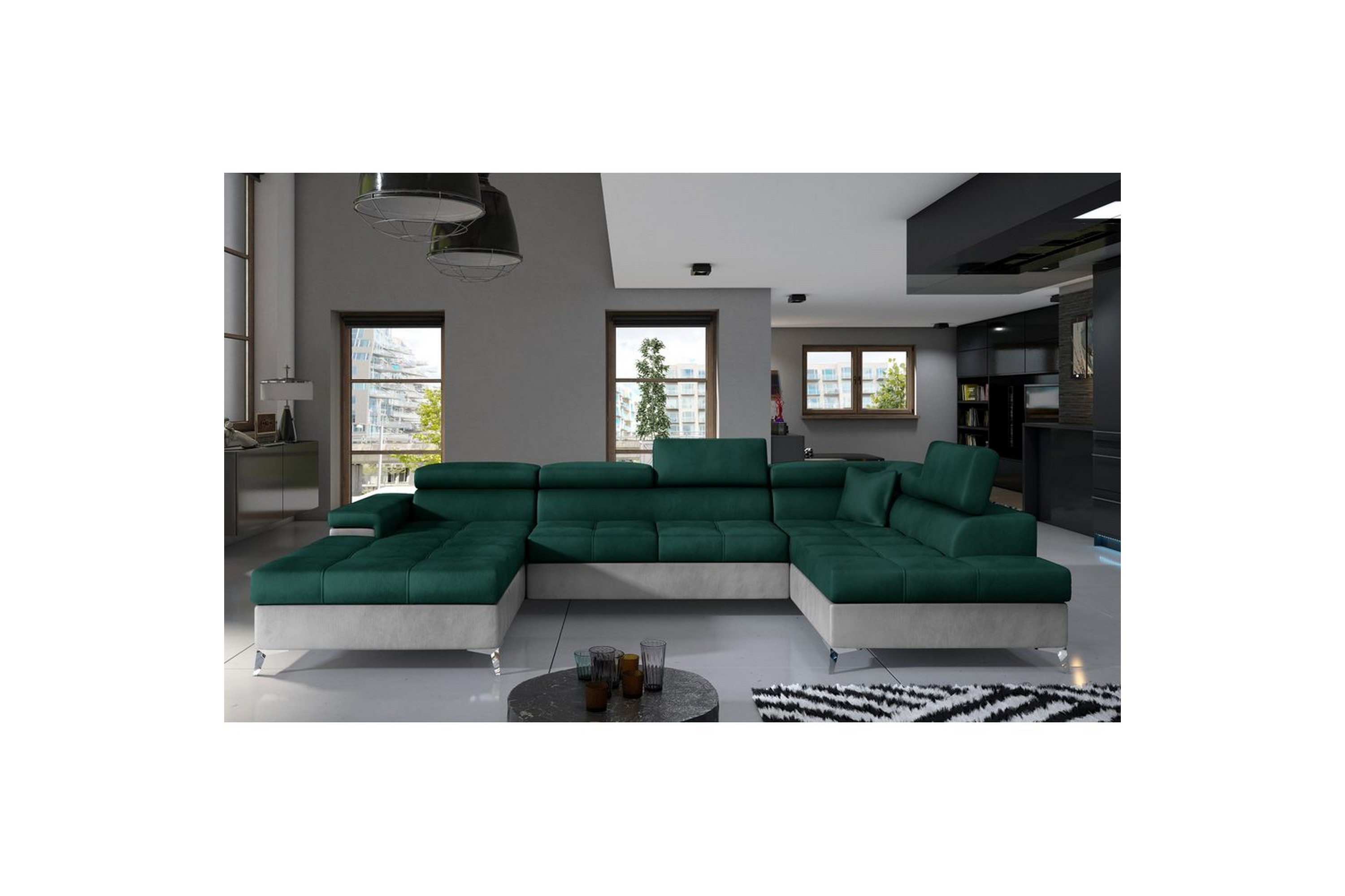 hörnsoffa eltap eduardo 337x205x88 cm - monolith 37, monolith 84, grön, ljusgrå, höger