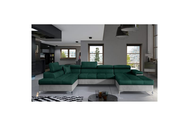 Hörnsoffa Eltap Eduardo 337x205x88 cm, Monolith 37, Monolith 84, Grön, Ljusgrå, Vänster