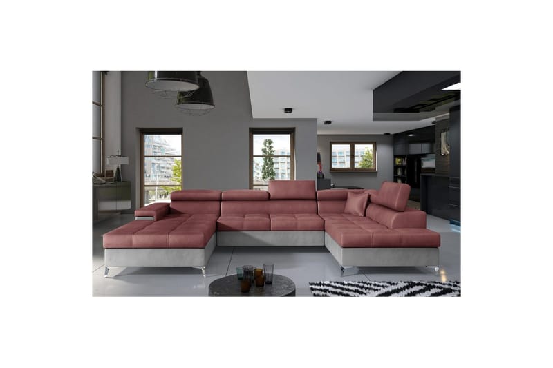 Hörnsoffa Eltap Eduardo 337x205x88 cm - Monolith 63, Monolith 84, Rosa, Ljusgrå, Höger - Möbler - Vardagsrum - Bäddsoffor - U bäddsoffa
