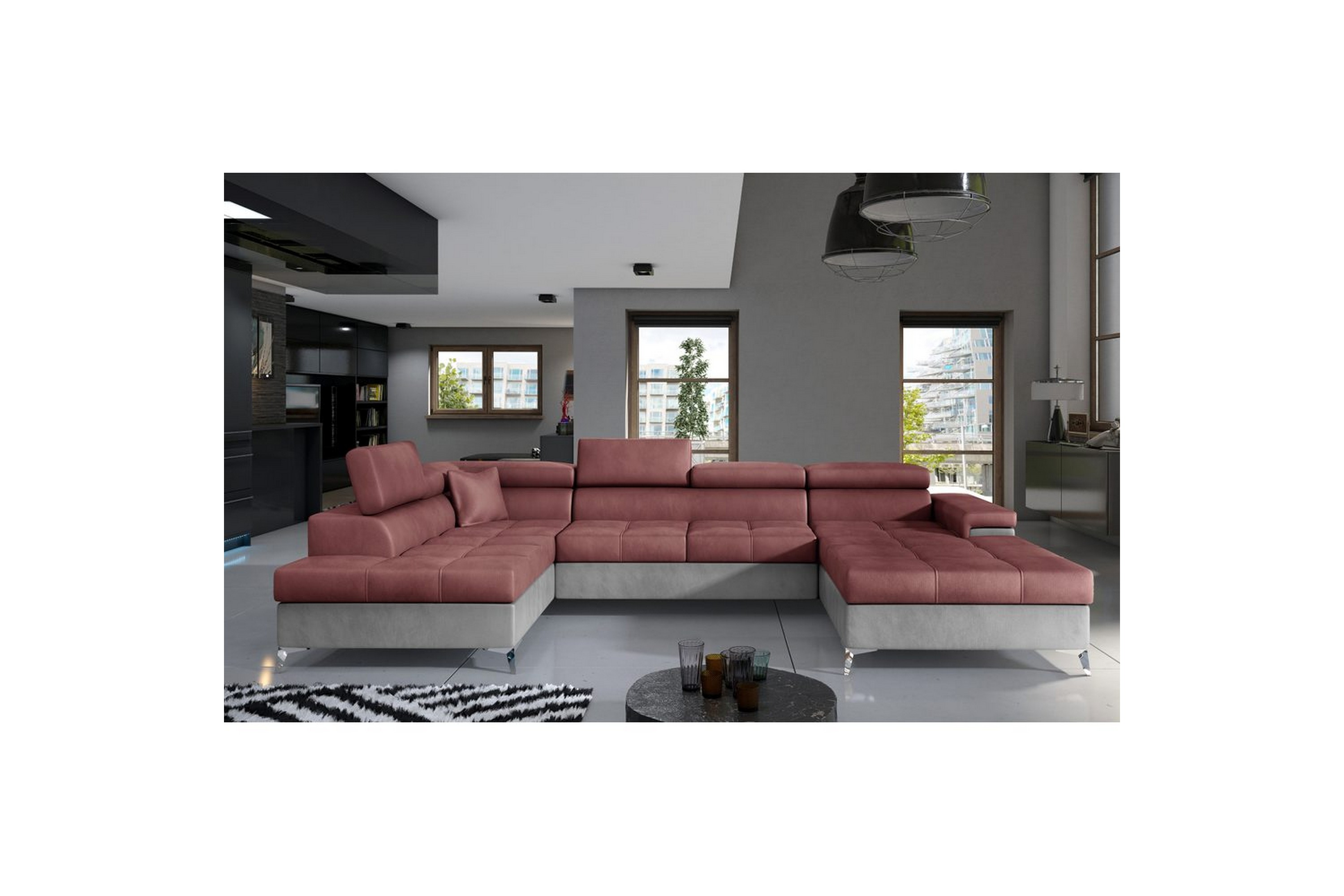 hörnsoffa eltap eduardo 337x205x88 cm - monolith 63, monolith 84, rosa, ljusgrå, vänster