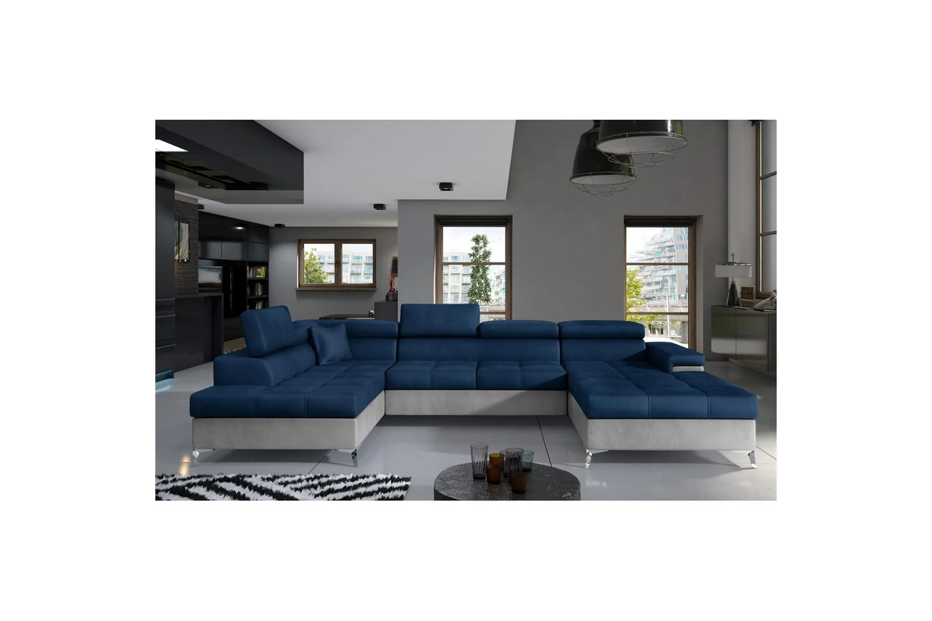 hörnsoffa eltap eduardo 337x205x88 cm - monolith 77, monolith 84, blå, ljusgrå, vänster