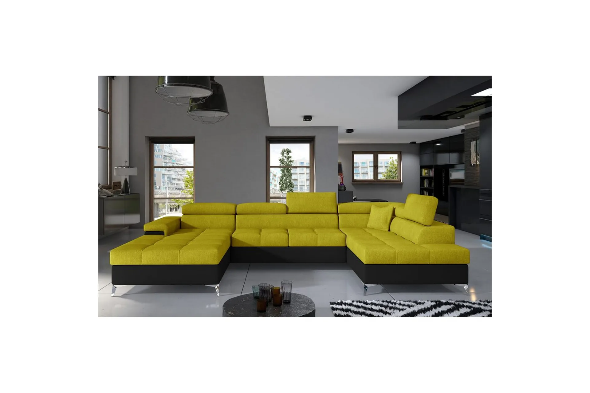 hörnsoffa eltap eduardo 337x205x88 cm - omega 68, soft 11, gul, svart, höger