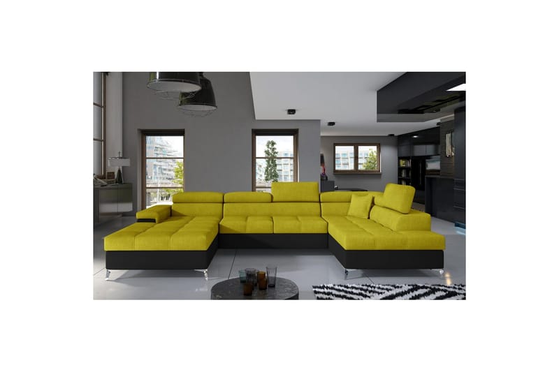 Hörnsoffa Eltap Eduardo 337x205x88 cm - Omega 68, Soft 11, Gul, Svart, Höger - Möbler - Vardagsrum - Bäddsoffor - U bäddsoffa