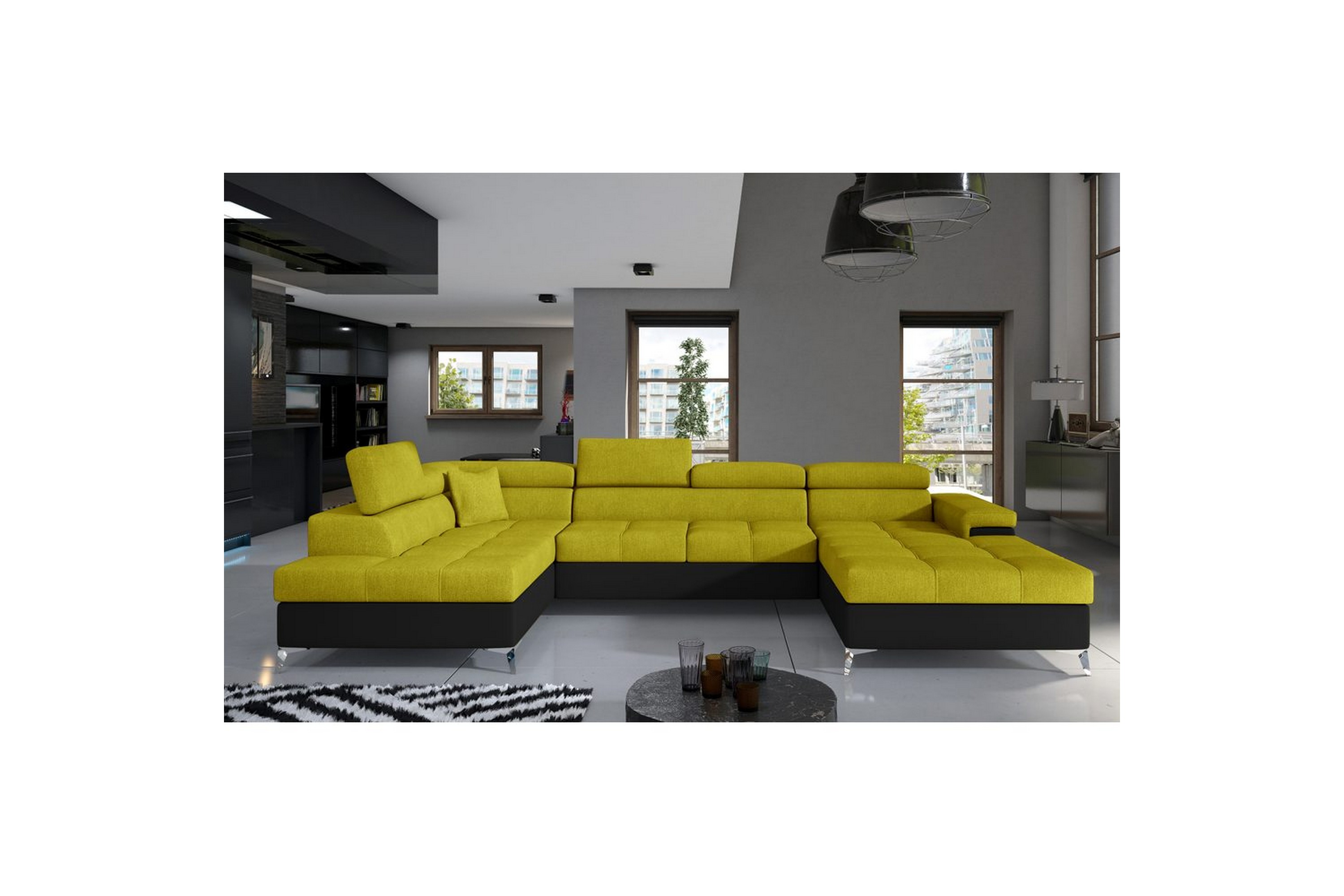 hörnsoffa eltap eduardo 337x205x88 cm - omega 68, soft 11, gul, svart, vänster