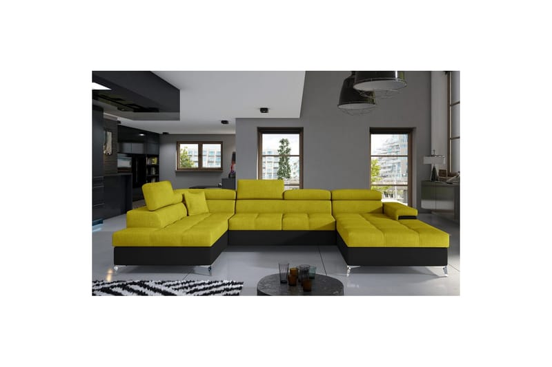 Hörnsoffa Eltap Eduardo 337x205x88 cm - Omega 68, Soft 11, Gul, Svart, Vänster - Möbler - Vardagsrum - Bäddsoffor - U bäddsoffa