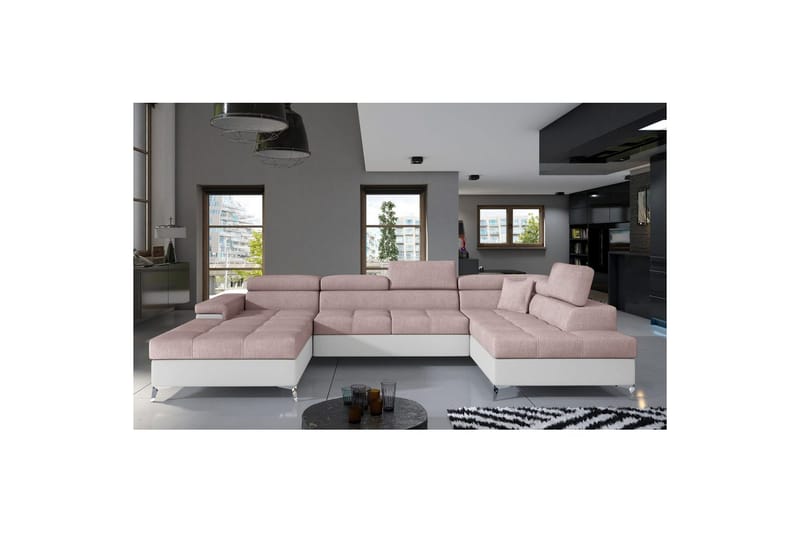 Hörnsoffa Eltap Eduardo 337x205x88 cm, Omega 91, Soft 17, Rosa, Vit, Höger
