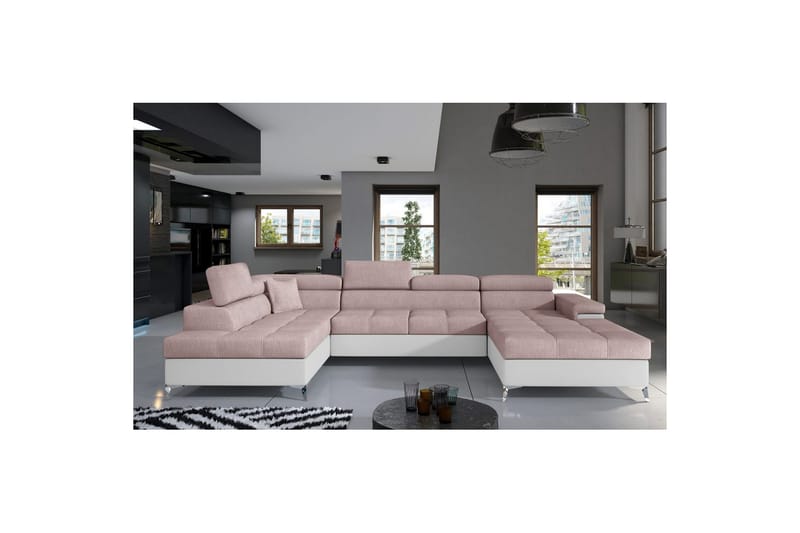 Hörnsoffa Eltap Eduardo 337x205x88 cm - Omega 91, Soft 17, Rosa, Vit, Vänster - Möbler - Vardagsrum - Bäddsoffor - U bäddsoffa