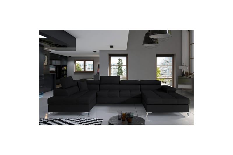 Hörnsoffa Eltap Eduardo 337x205x88 cm - Sawana 14, Svart, Vänster - Möbler - Vardagsrum - Bäddsoffor - U bäddsoffa