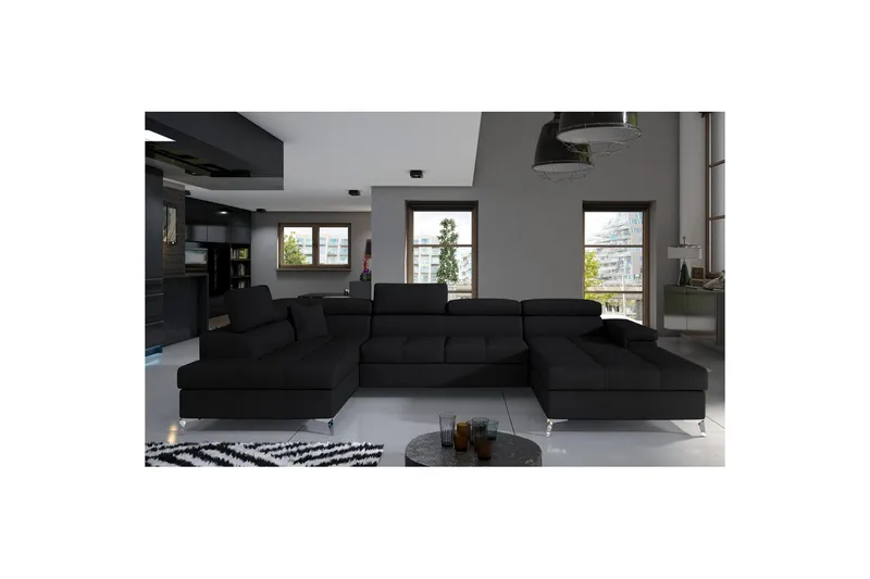 Hörnsoffa Eltap Eduardo 337x205x88 cm - Sawana 14, Svart, Vänster - Möbler - Vardagsrum - Bäddsoffor - U bäddsoffa