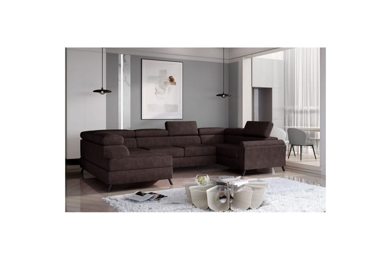Hörnsoffa Eltap Escada 336x200x92 cm - Dora 28, Mörkbrun, Vänster - Möbler - Vardagsrum - Bäddsoffor - Hörnbäddsoffa